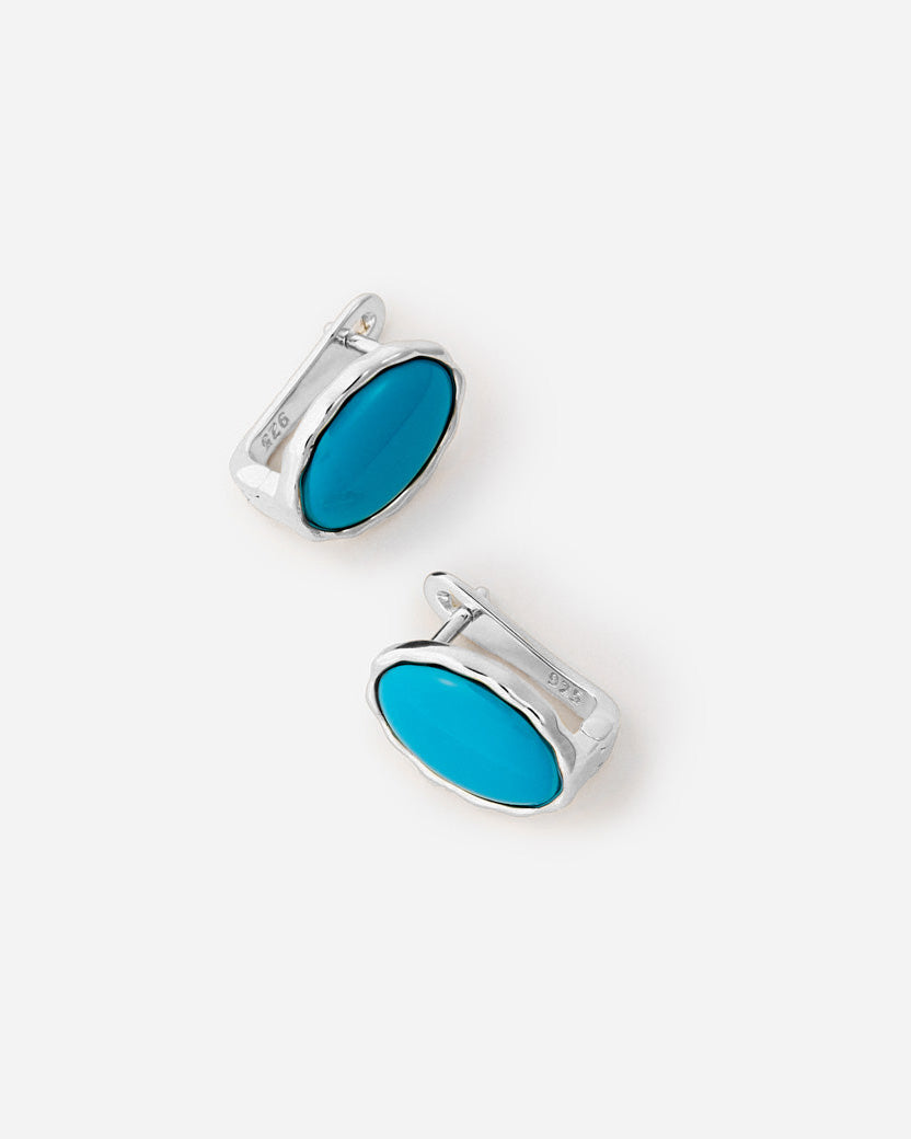 Silver Turquoise Oval Clip-On Earrings - 925k Sterling
