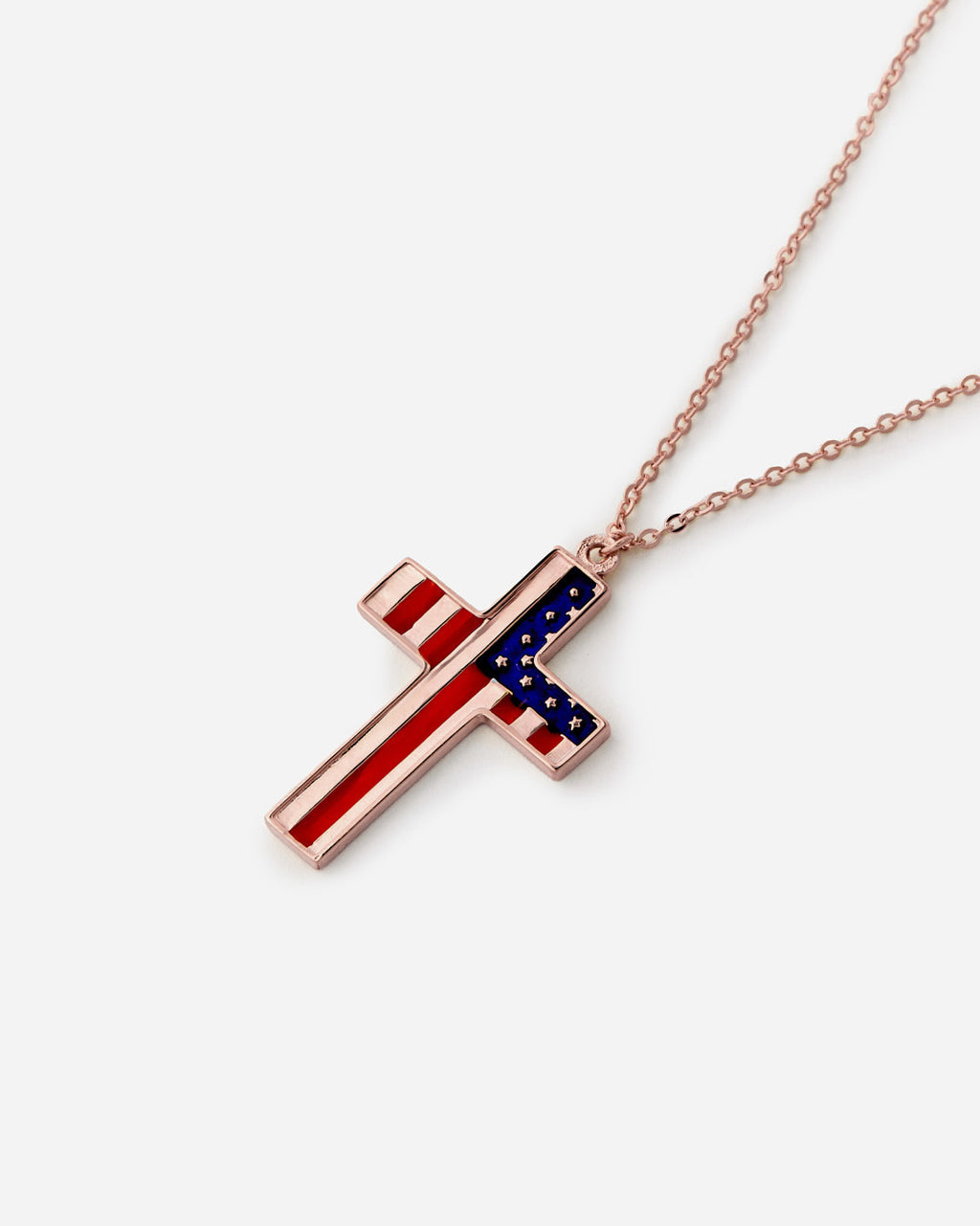 American Flag Cross Necklace - Rose Gold Vermeil