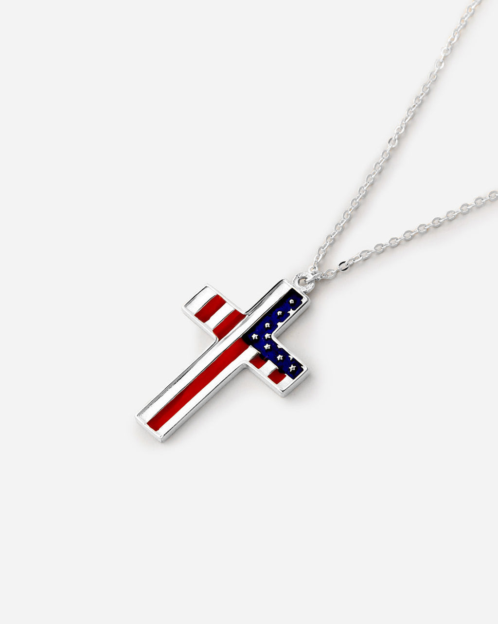 American Flag Cross Necklace - 925k Sterling Silver