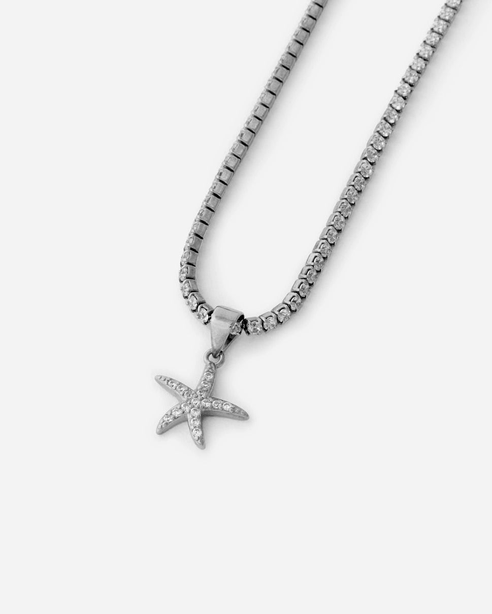 Tennis Chain Starfish Charm Necklace - 925k Sterling Silver