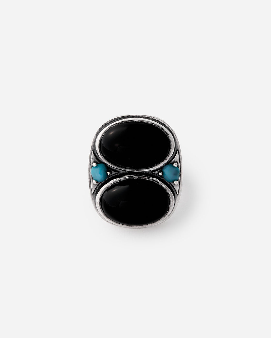 Men's Ring with Onyx Stone and Turquoise Detailing - 925k Sterling Silver