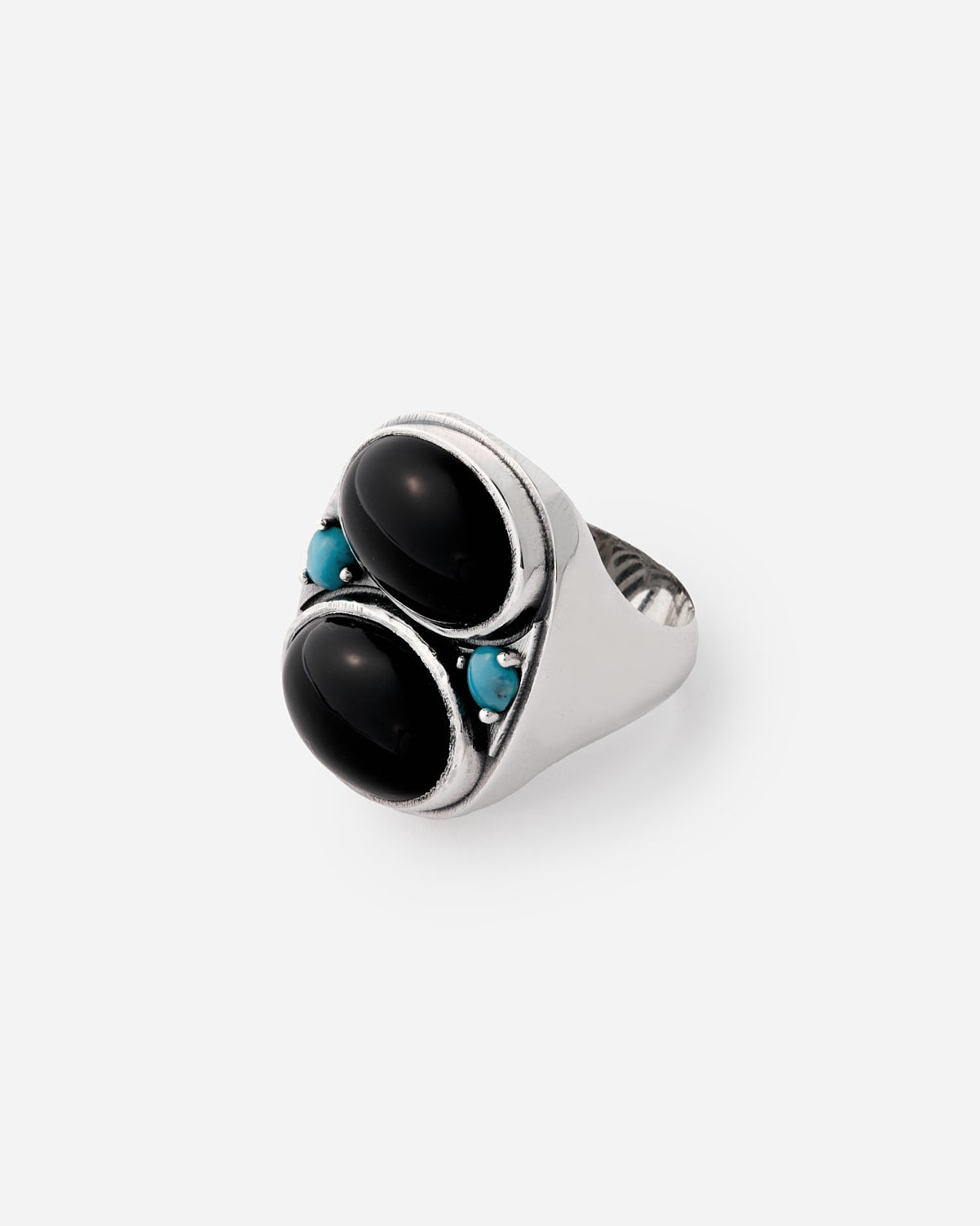 Men's Ring with Onyx Stone and Turquoise Detailing - 925k Sterling Silver