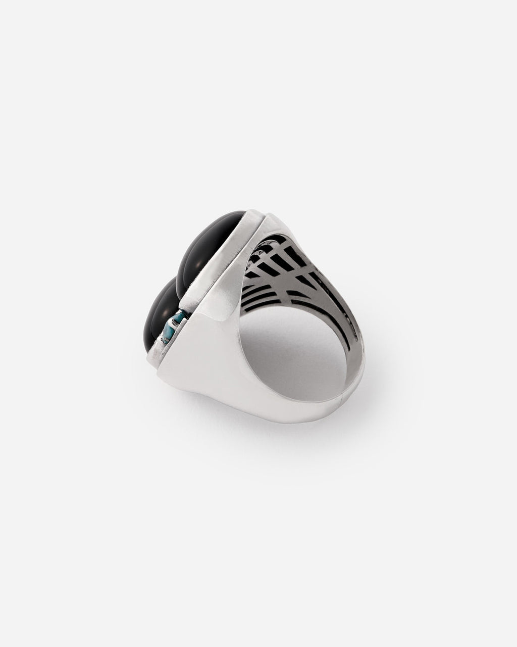 Men's Ring with Onyx Stone and Turquoise Detailing - 925k Sterling Silver