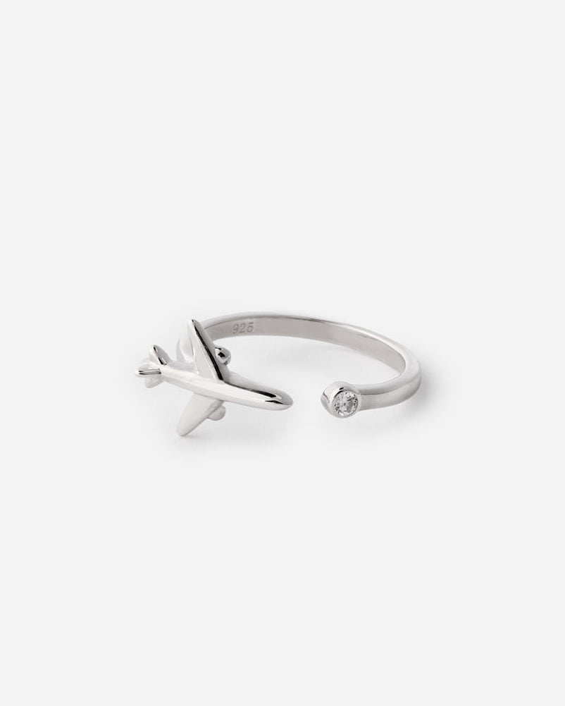 Stone Embellished Airplane Design Ring - 925k Sterling Silver