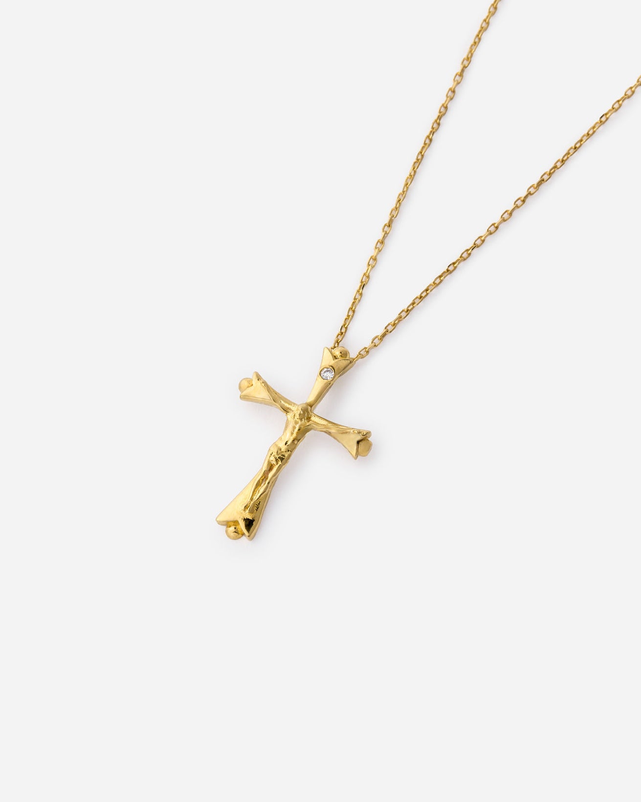Stone Embellished Jesus Cross Necklace - 18k Gold Vermeil