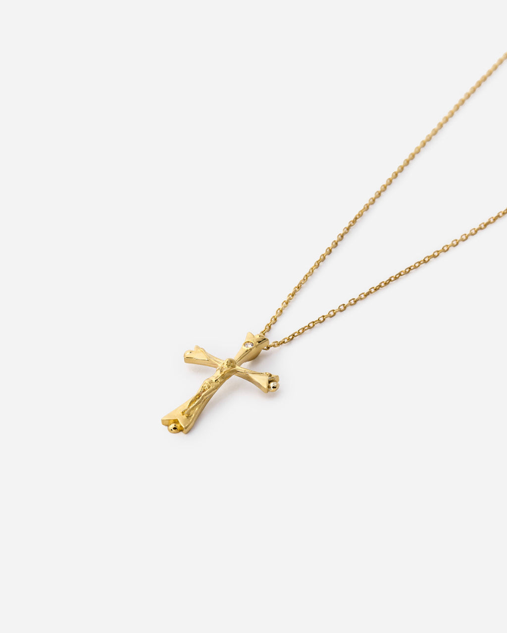 Stone Embellished Jesus Cross Necklace - 18k Gold Vermeil