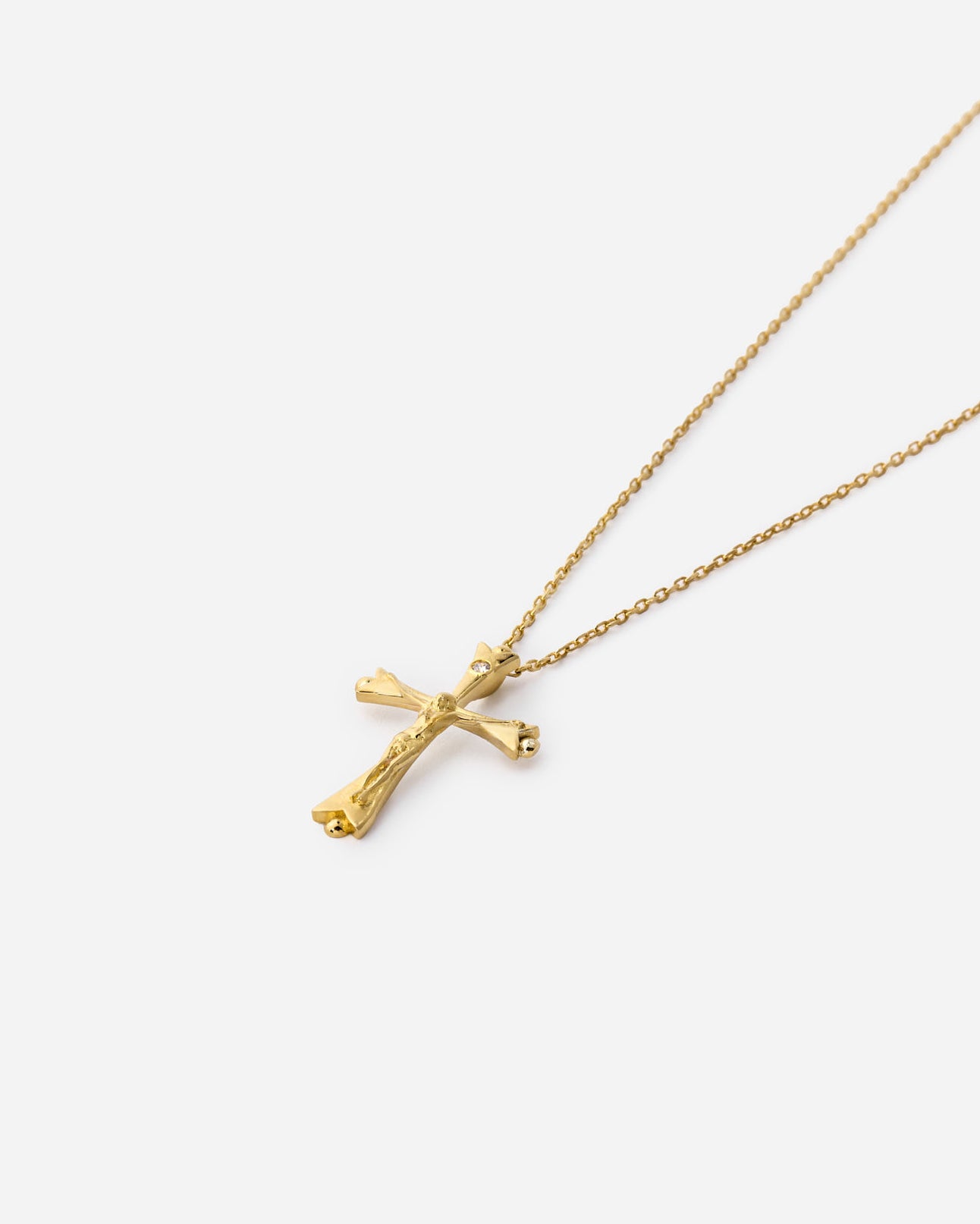 Stone Embellished Jesus Cross Necklace - 18k Gold Vermeil
