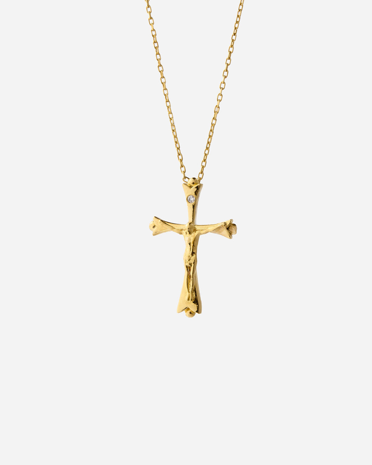 Stone Embellished Jesus Cross Necklace - 18k Gold Vermeil
