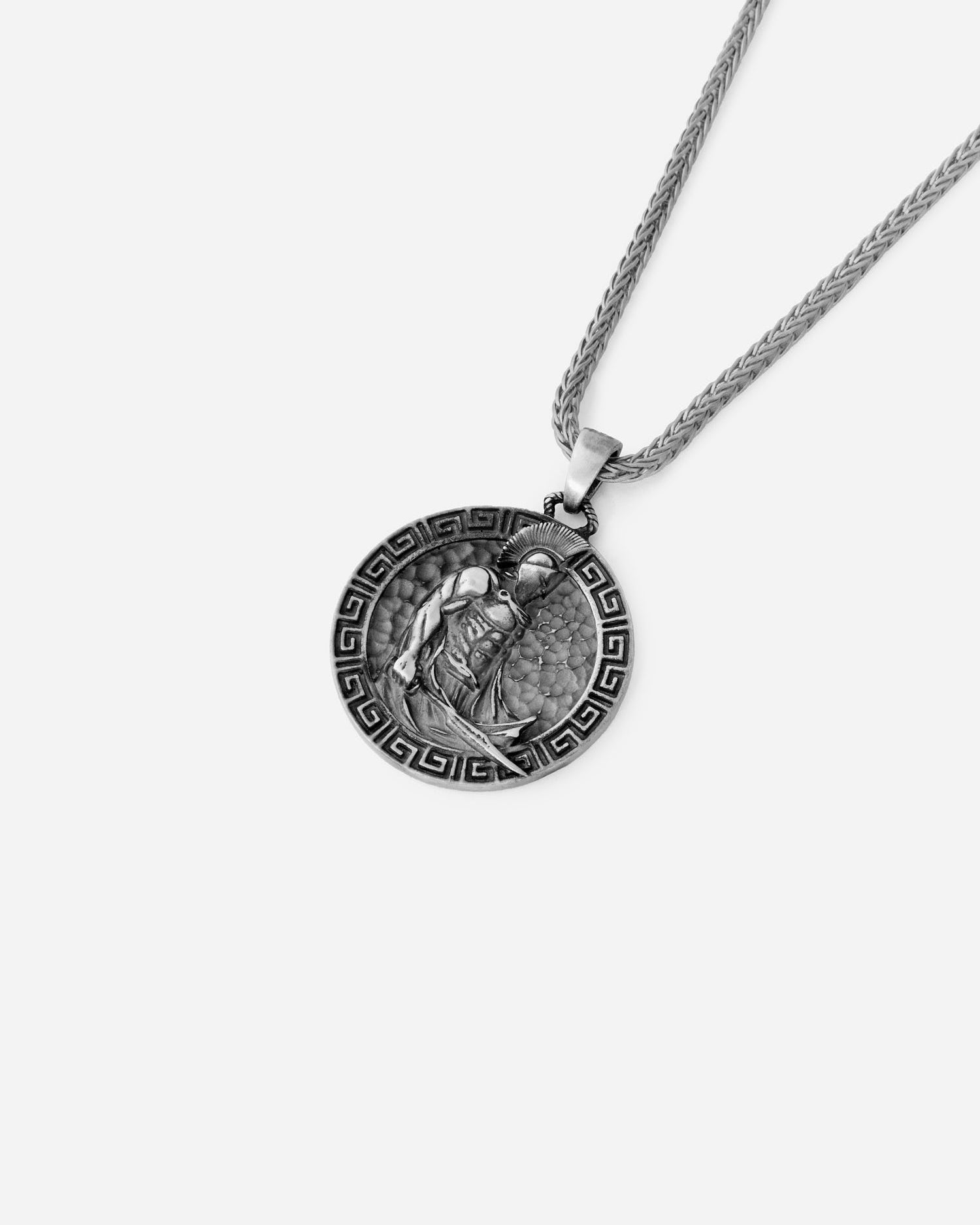 Silver Men's Necklace with Spartan Warrior Medallion - 925k Sterling Silver