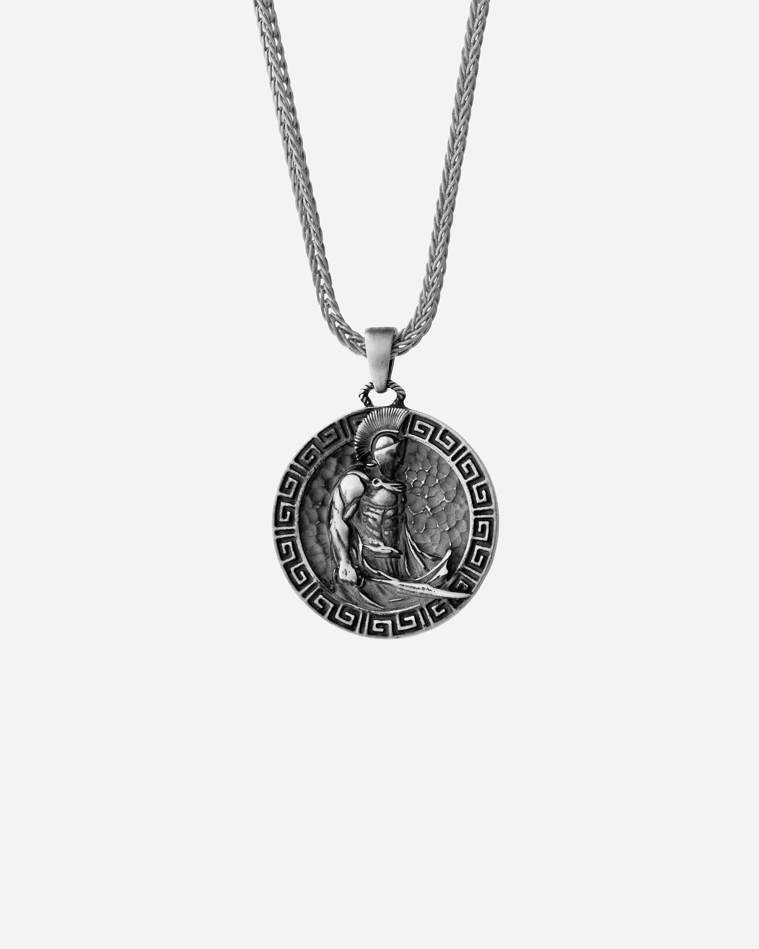 Silver Men's Necklace with Spartan Warrior Medallion - 925k Sterling Silver