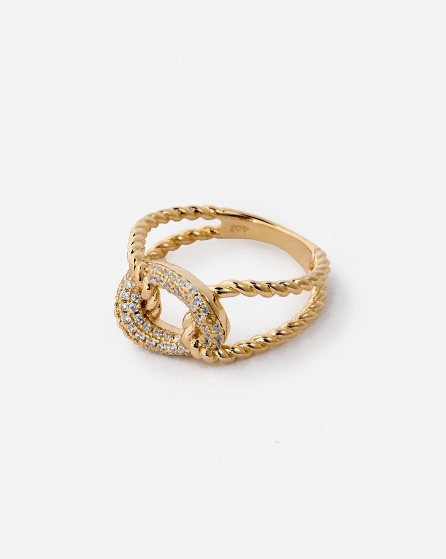 Gold Rope Chain Link Ring with Pavé Gemstone - 18k Gold Vermeil