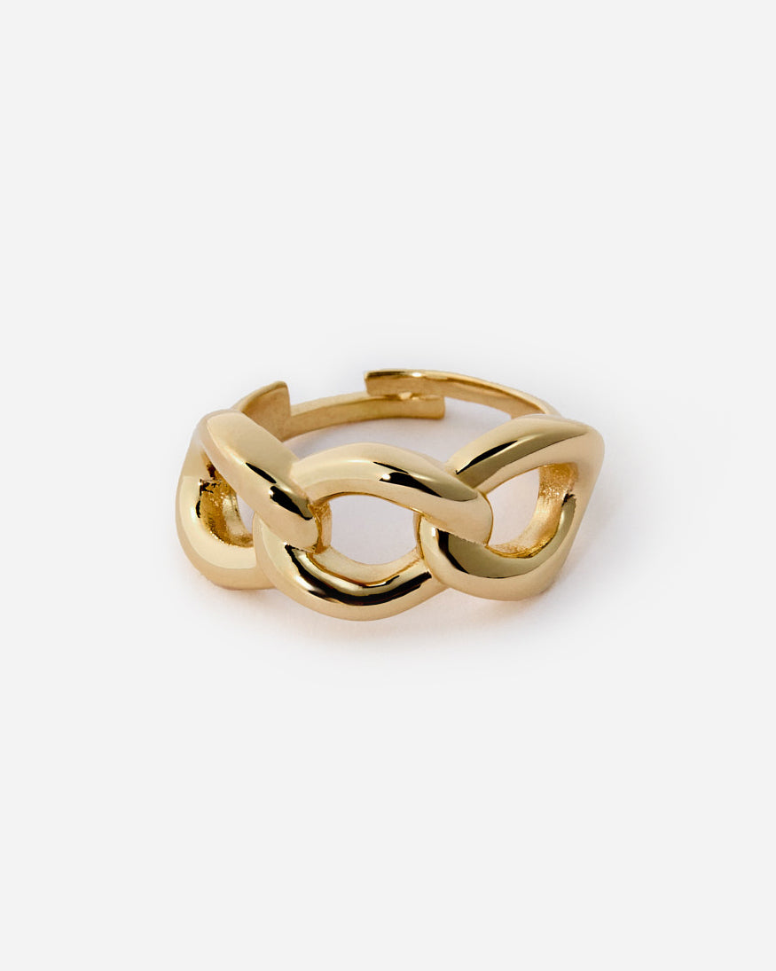 Bold Chain Link Adjustable Ring, Modern Statement Design - 18k Gold Vermeil