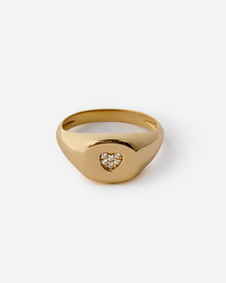 Heart Signet Ring with Accent, Minimalist Modern Design