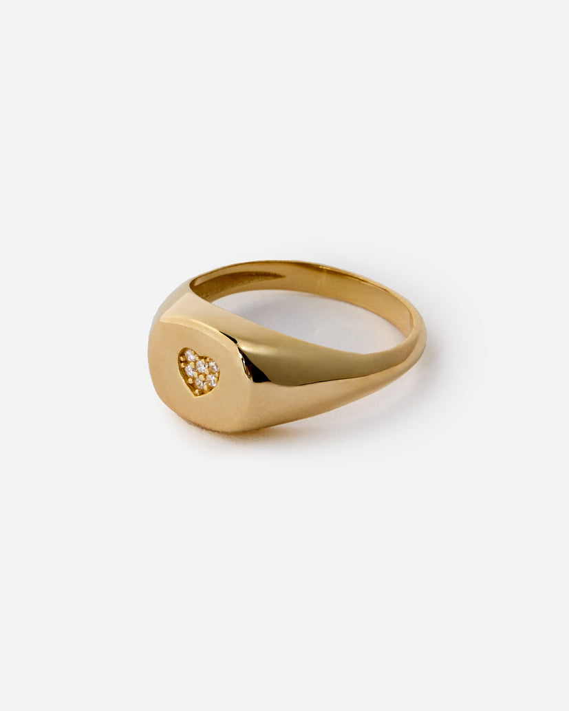 Heart Signet Ring with Accent, Minimalist Modern Design