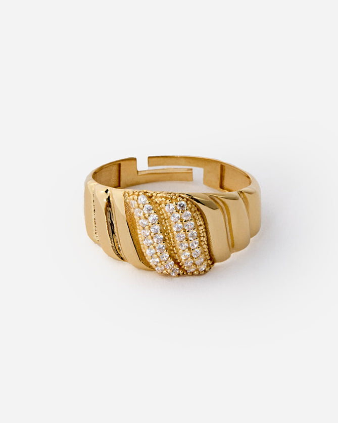 Textured Accent Ring, Bold Adjustable Design - 18k Gold Vermeil