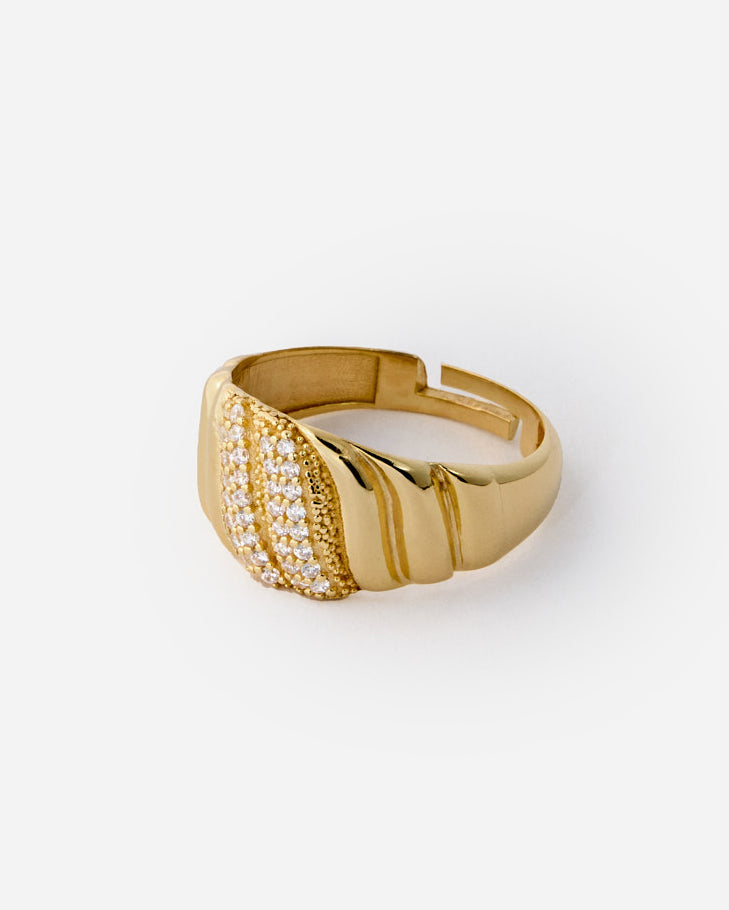 Textured Accent Ring, Bold Adjustable Design - 18k Gold Vermeil