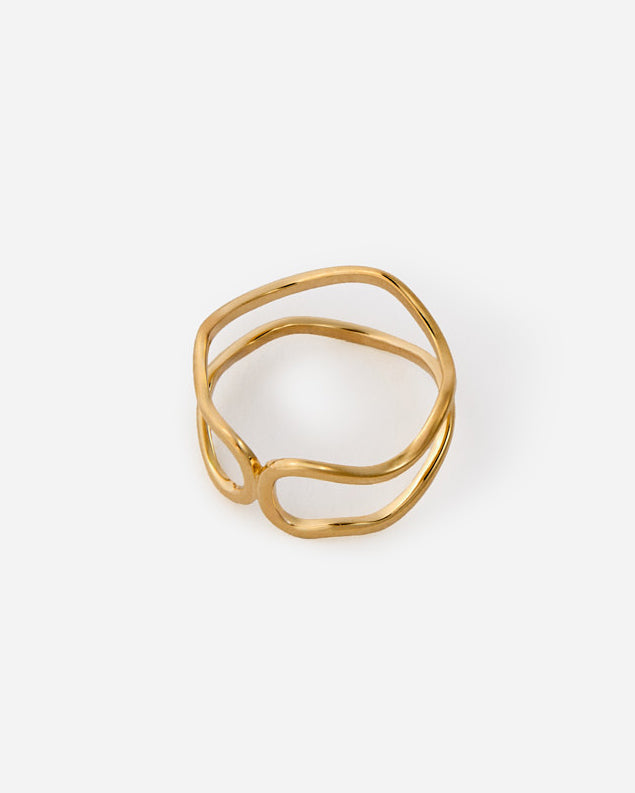 Abstract Open Link Ring, Minimalist Modern Design - 18k Gold Vermeil