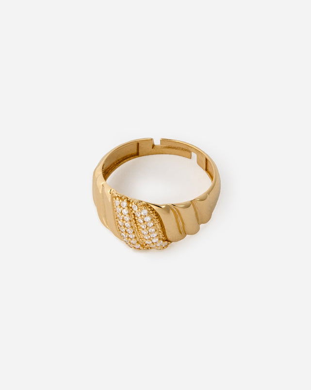 Textured Accent Ring, Bold Adjustable Design - 18k Gold Vermeil
