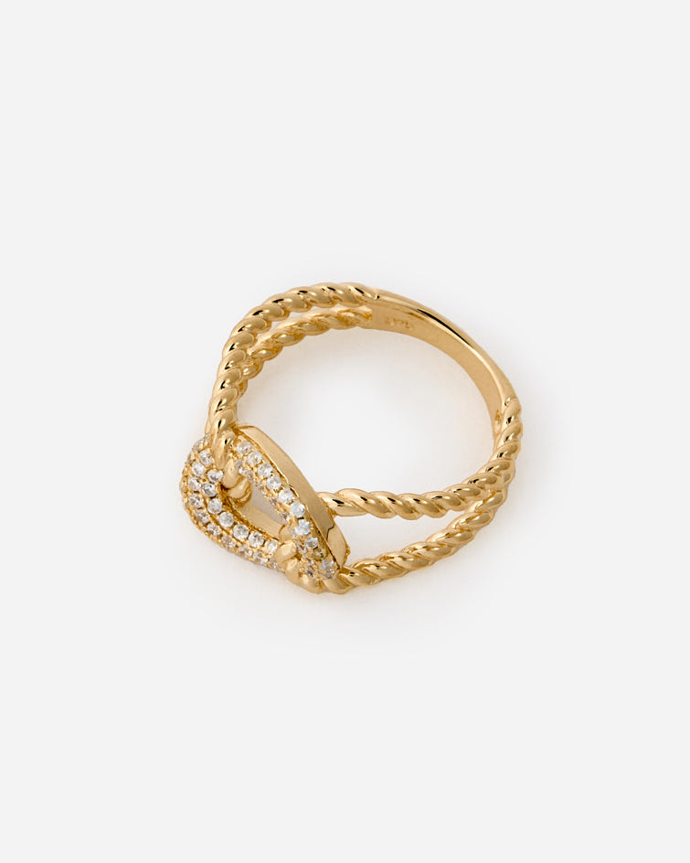 Gold Rope Chain Link Ring with Pavé Gemstone - 18k Gold Vermeil