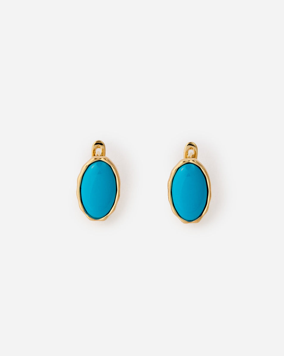 Turquoise Oval Clip-On Earrings - 18k Gold Vermeil