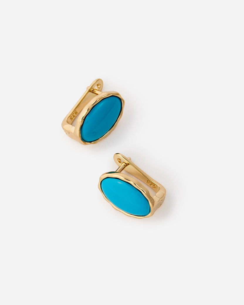 Turquoise Oval Clip-On Earrings - 18k Gold Vermeil
