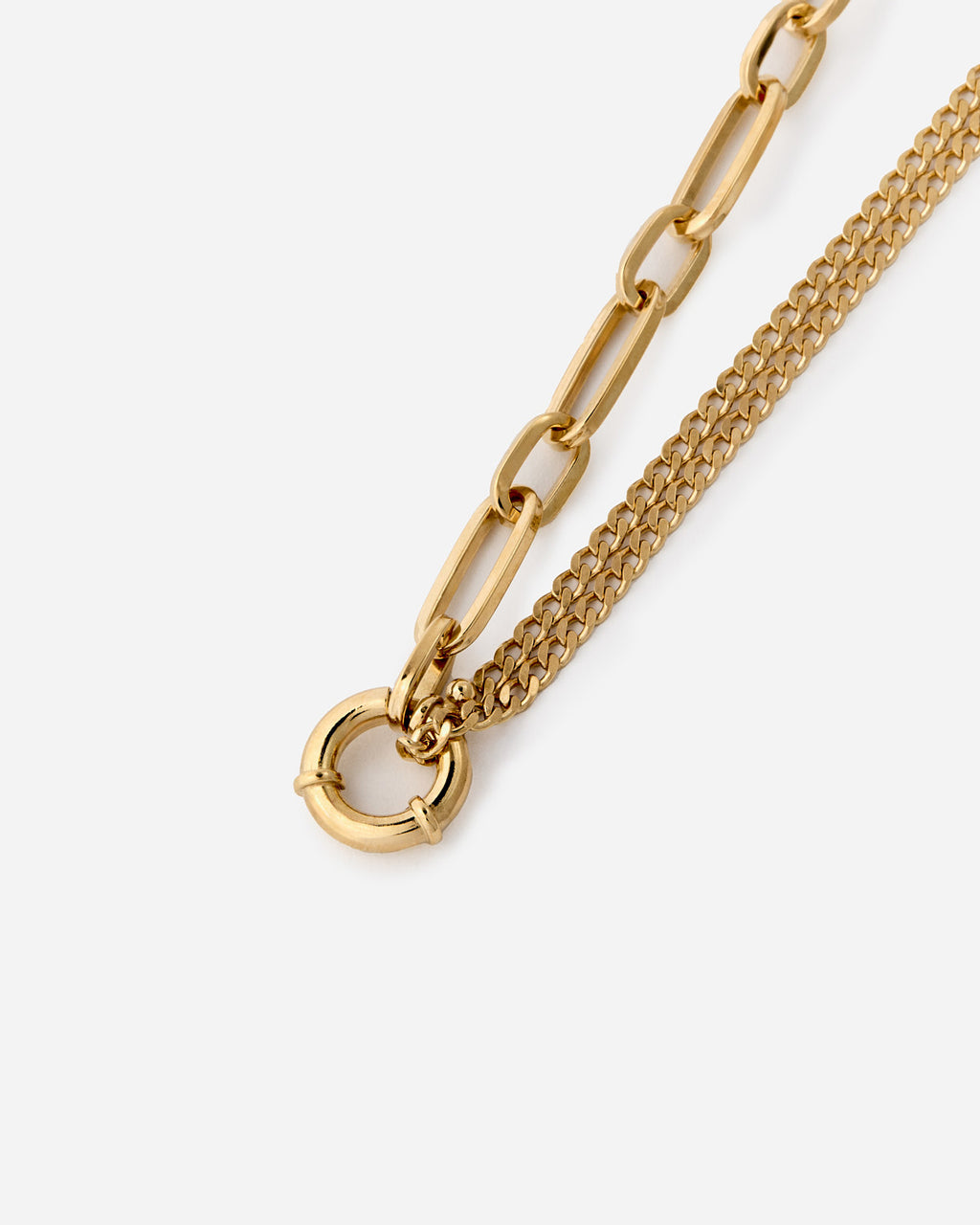 Modern Dual Chain Paperclip Necklace with Bold Ring Clasp