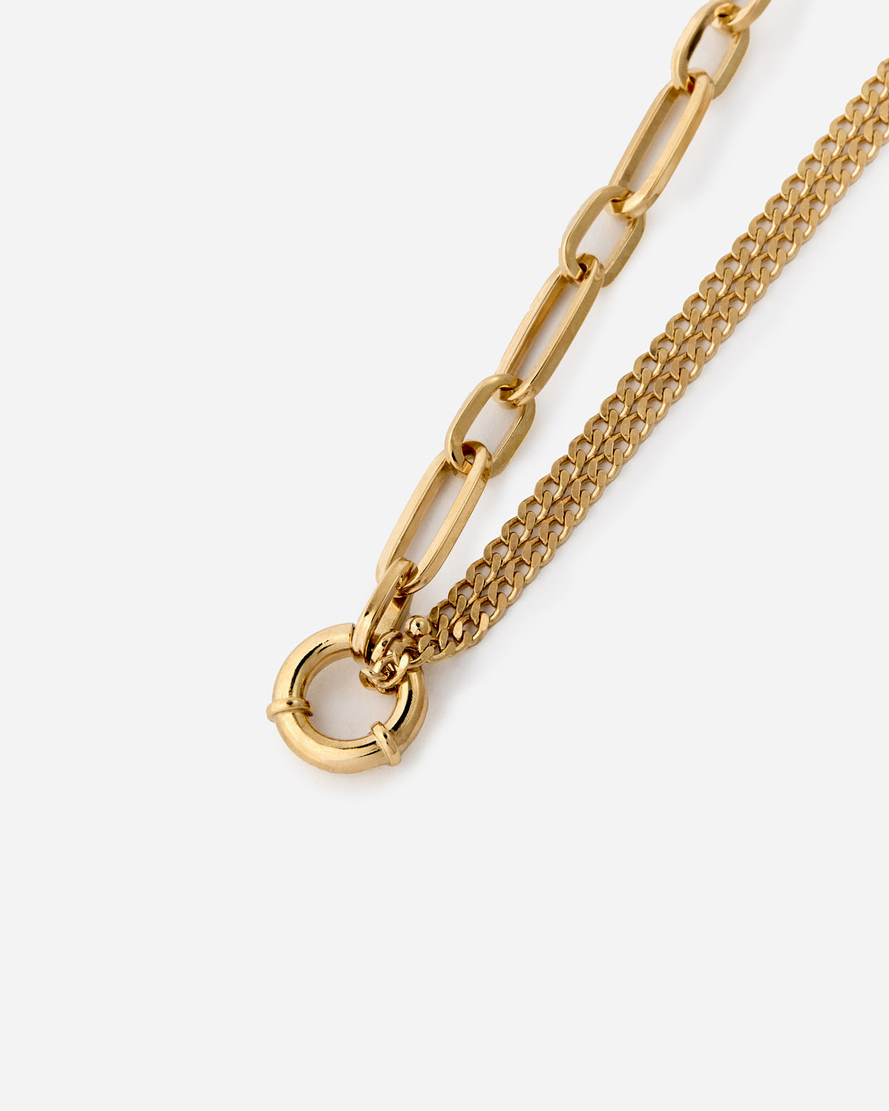 Modern Dual Chain Paperclip Necklace with Bold Ring Clasp