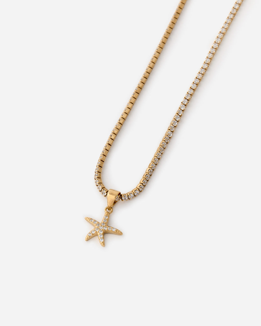 Tennis Chain Starfish Charm Necklace - Tennis Jewelry