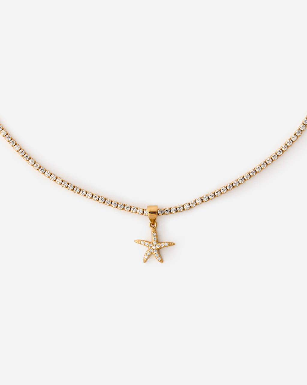 Tennis Chain Starfish Charm Necklace - Tennis Jewelry