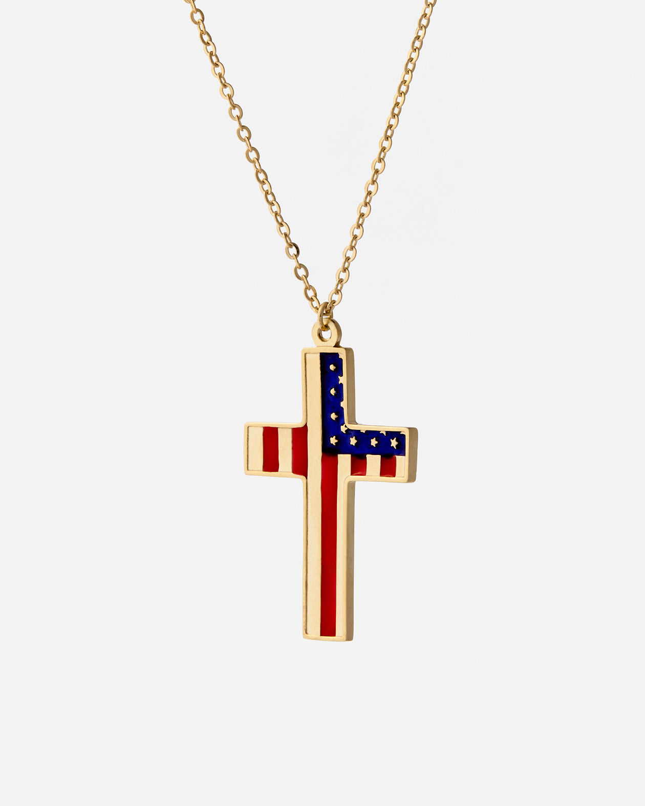 American Flag Cross Necklace - Gold Vermeil