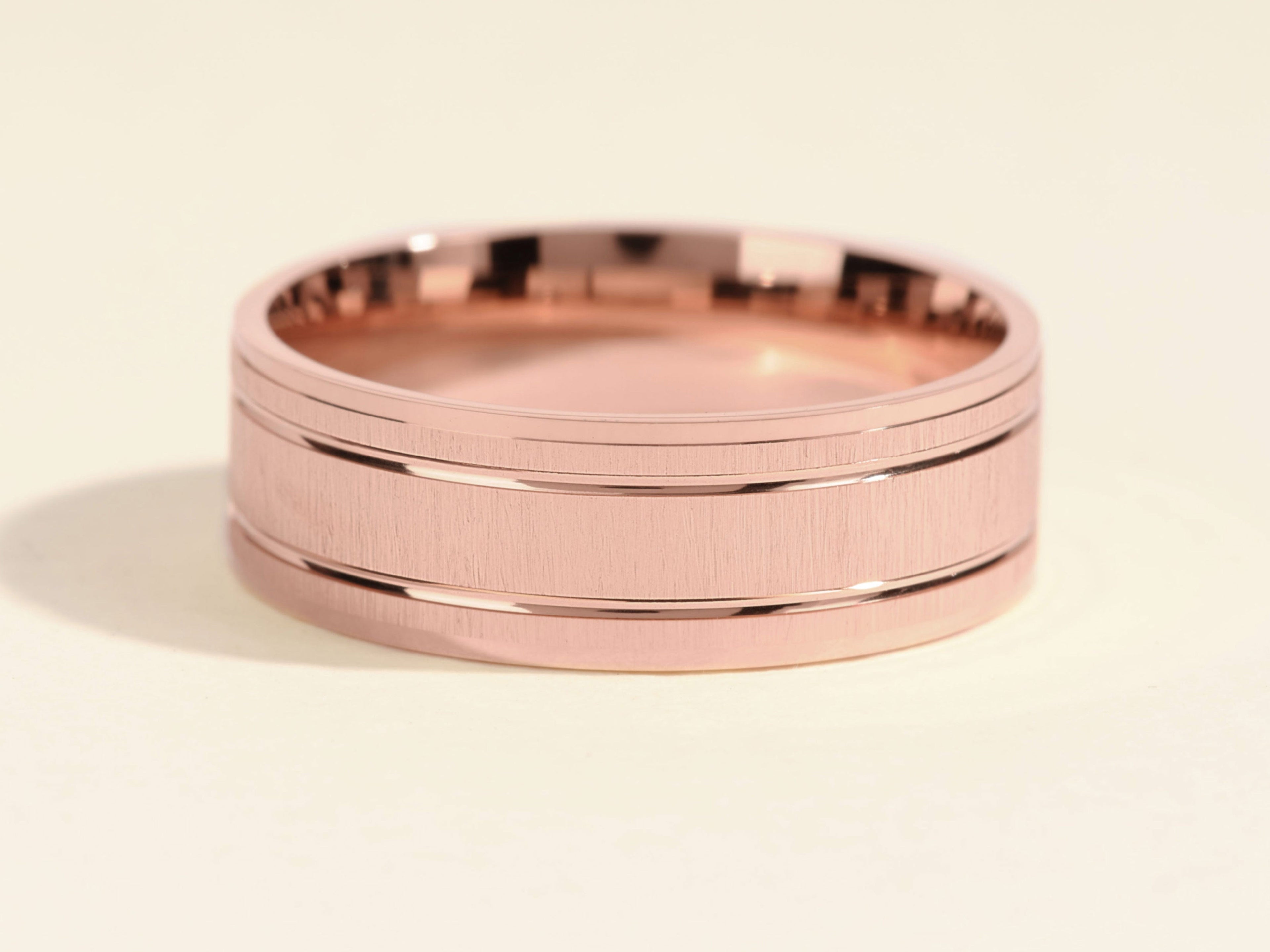 7mm Horizontal Thick Brushed and Double Grooved Men's Wedding Band