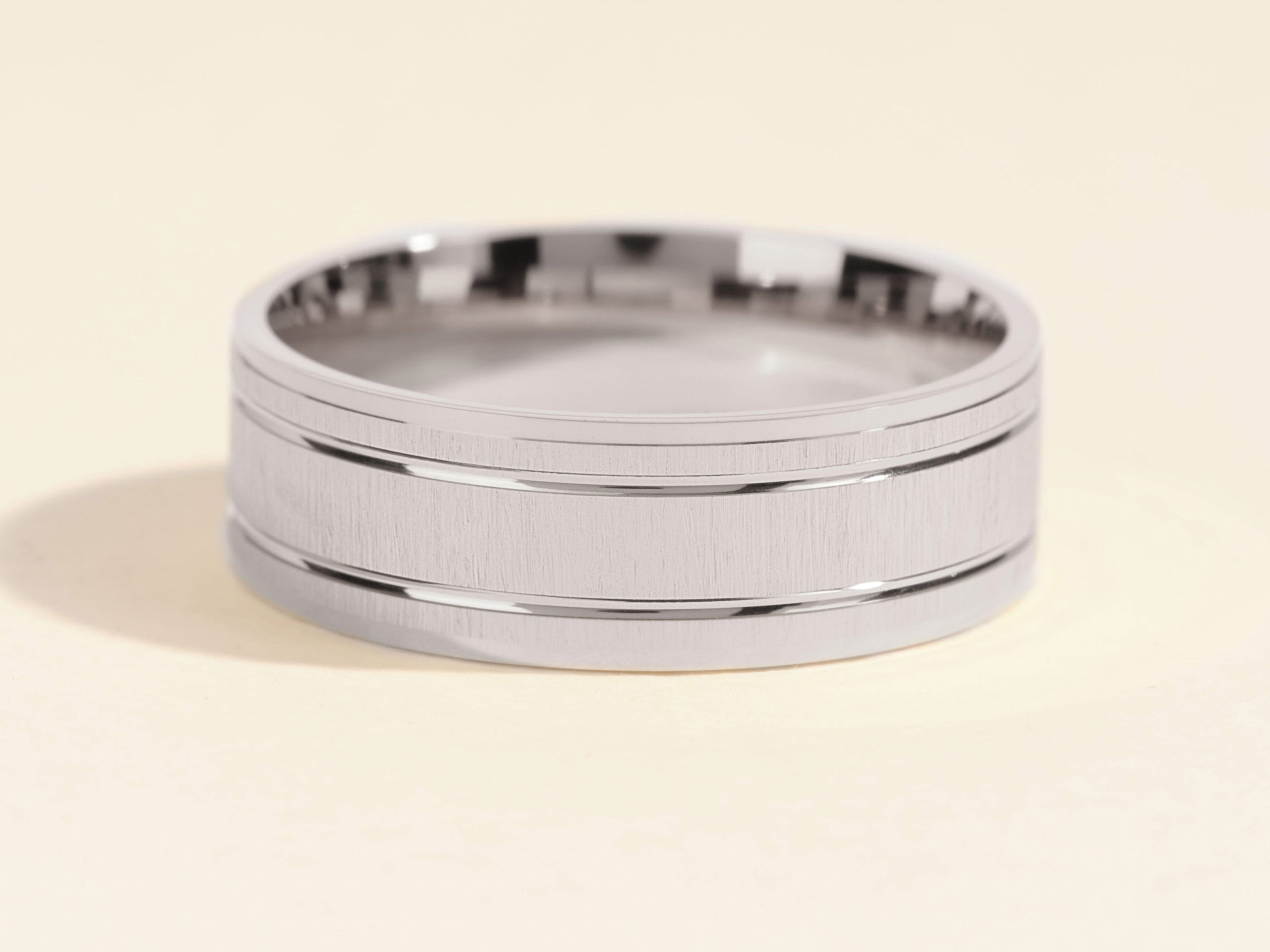 7mm Horizontal Thick Brushed and Double Grooved Men's Wedding Band