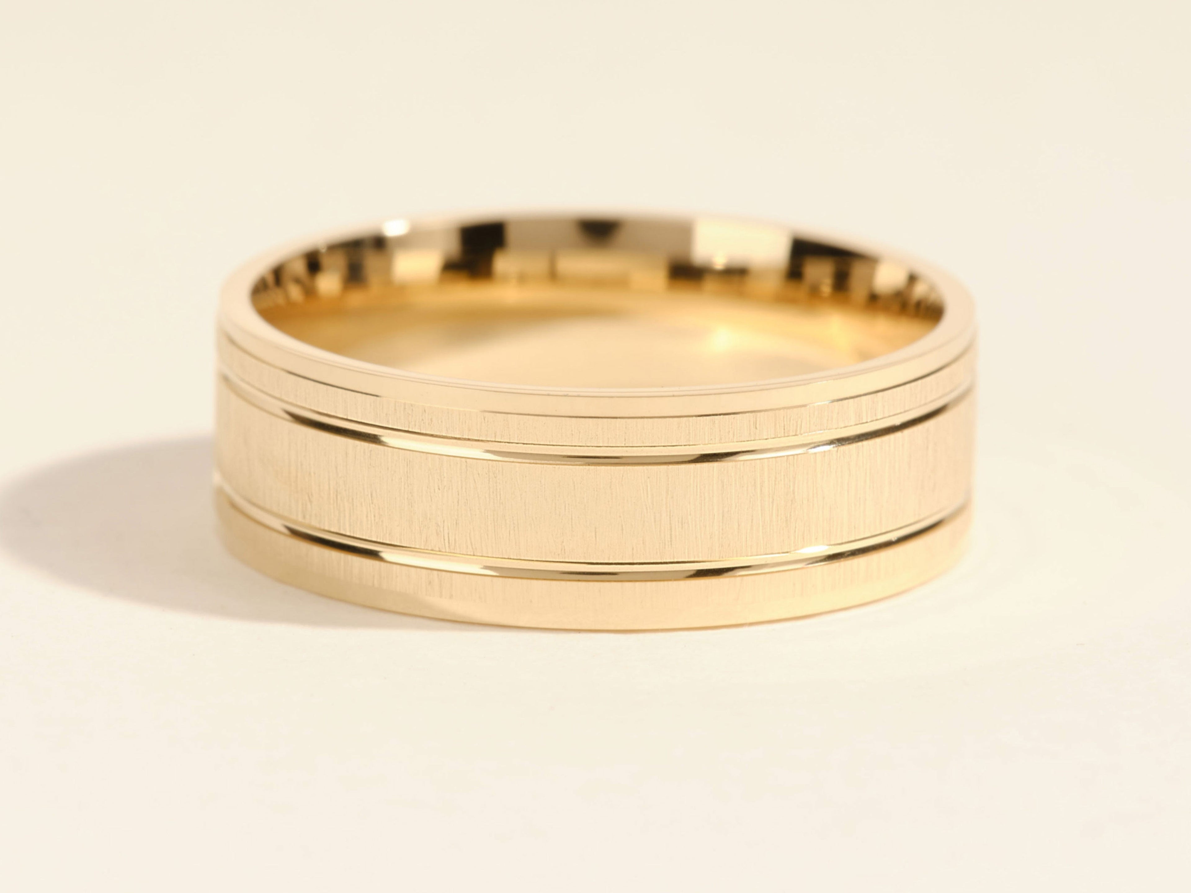 7mm Horizontal Thick Brushed and Double Grooved Men's Wedding Band