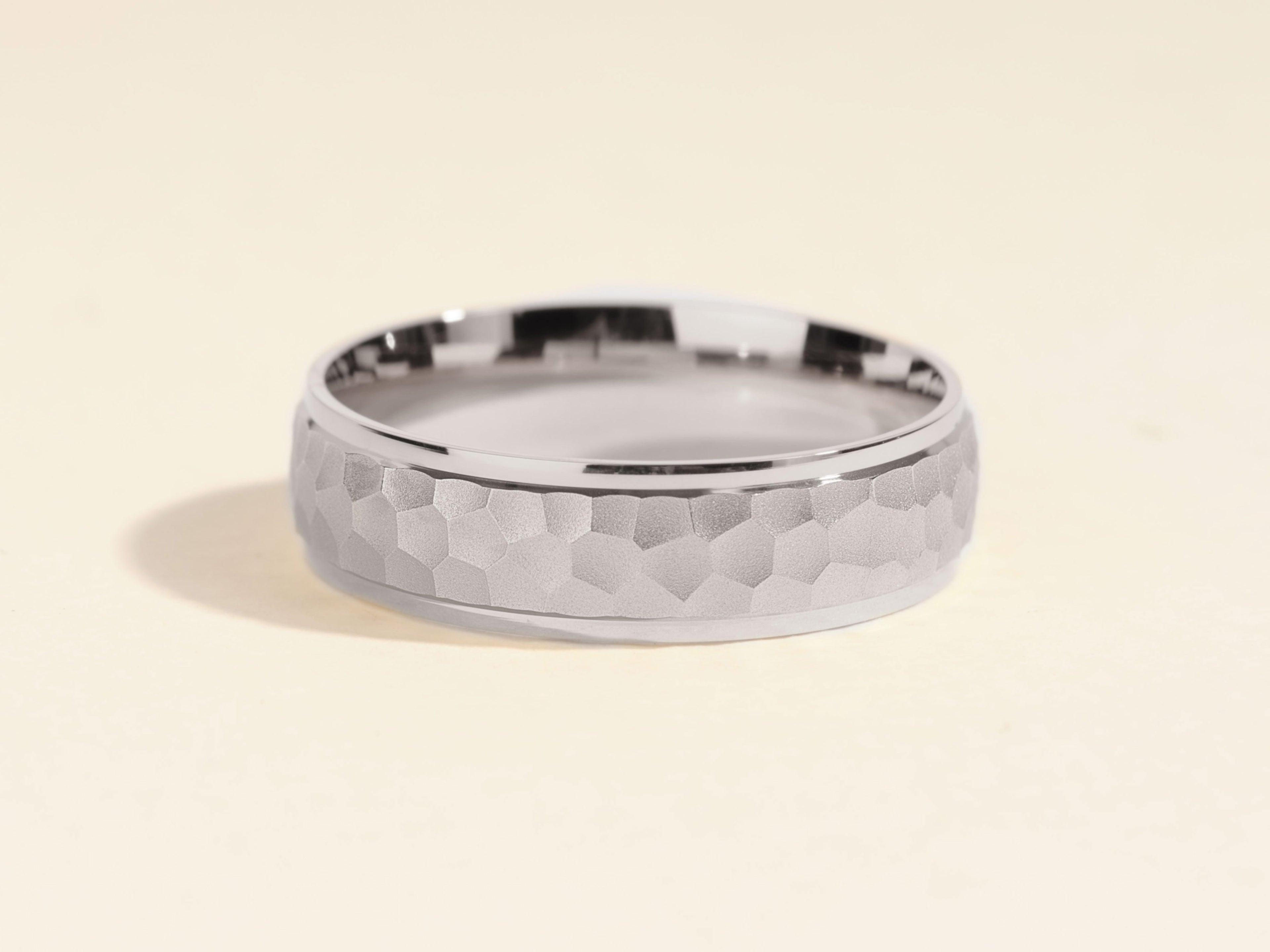 6mm Drop Beveled Hammered Men's Wedding Band