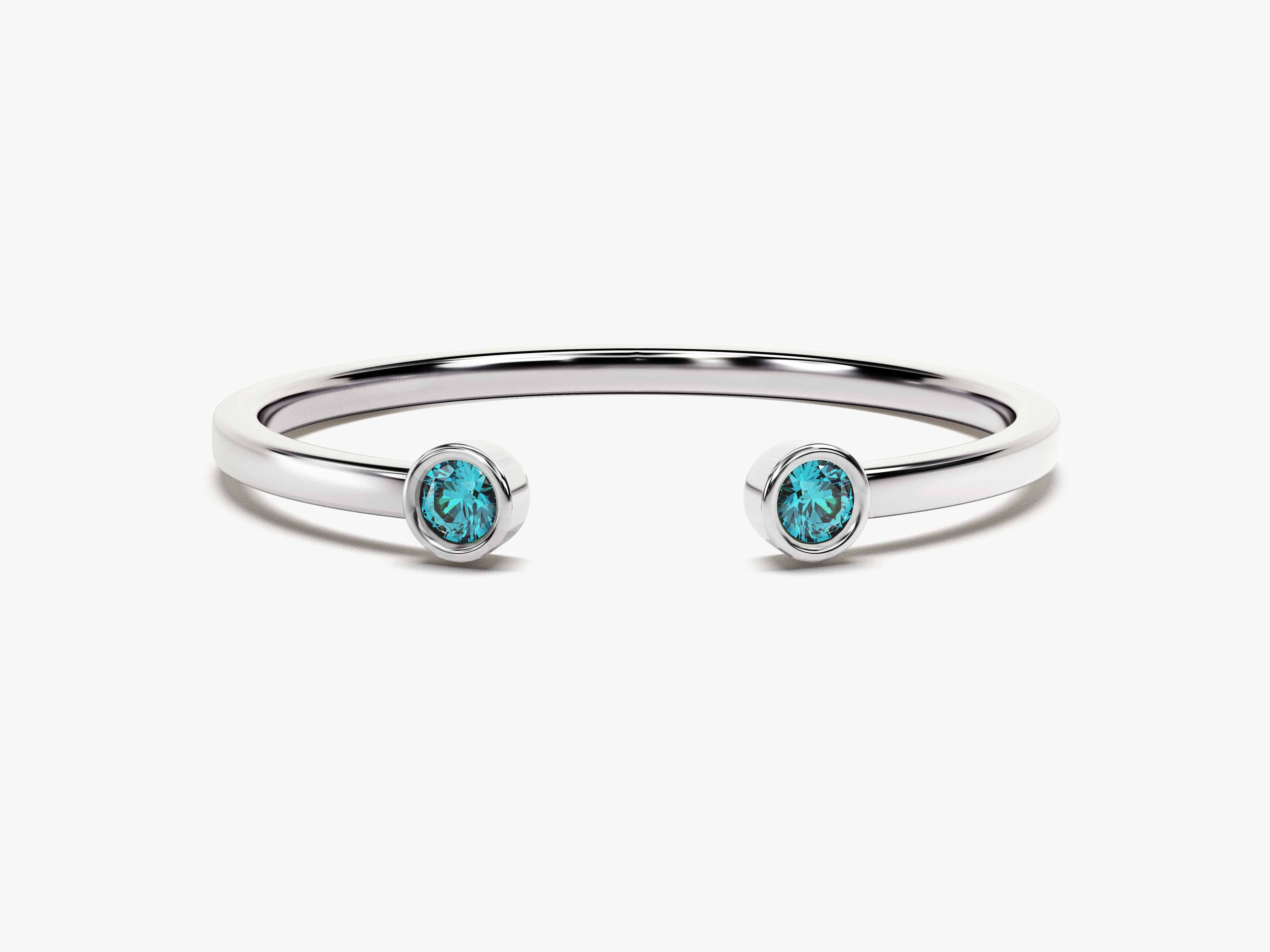 Birthstone Bezel Set Open Cuff Ring