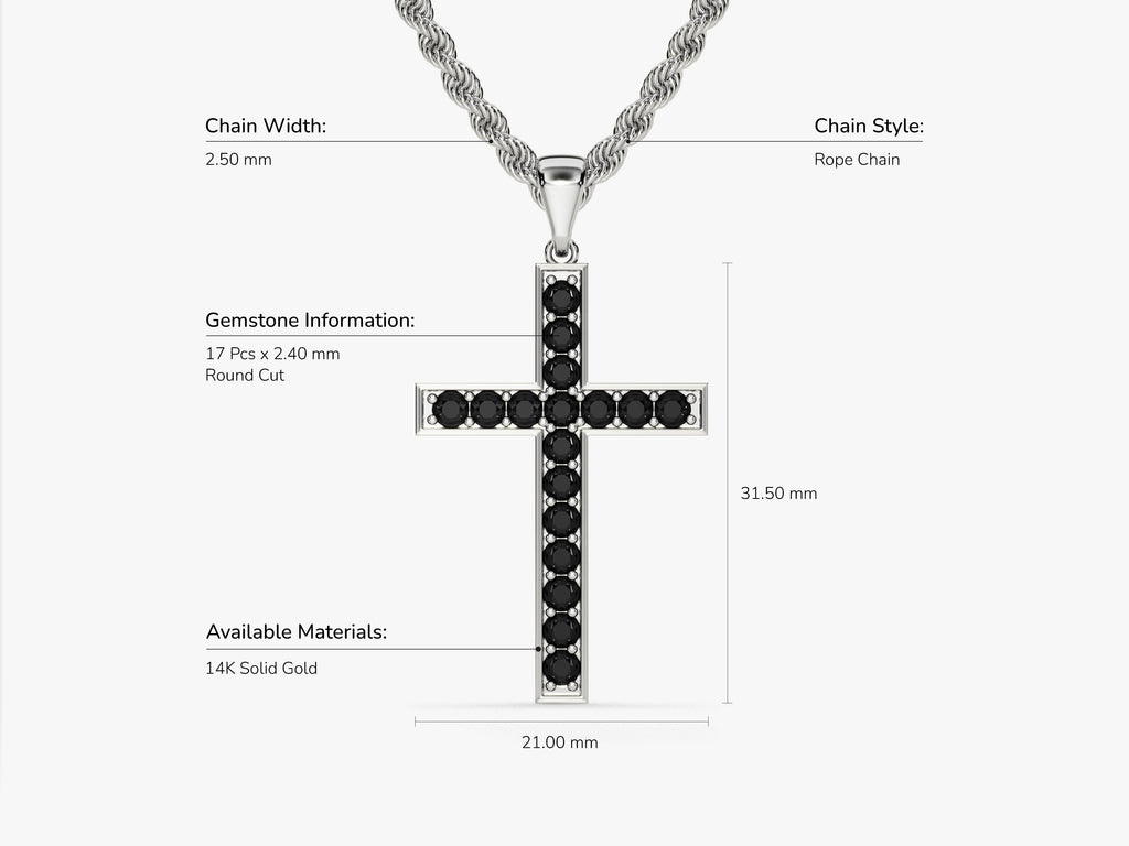 14k Gold Black Diamond Cross Necklace