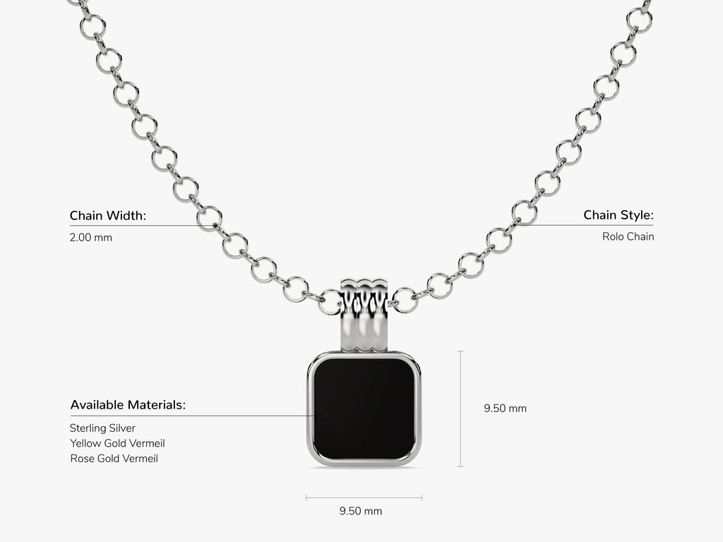 Black Enamel Square Pendant Necklace - Gold Vermeil
