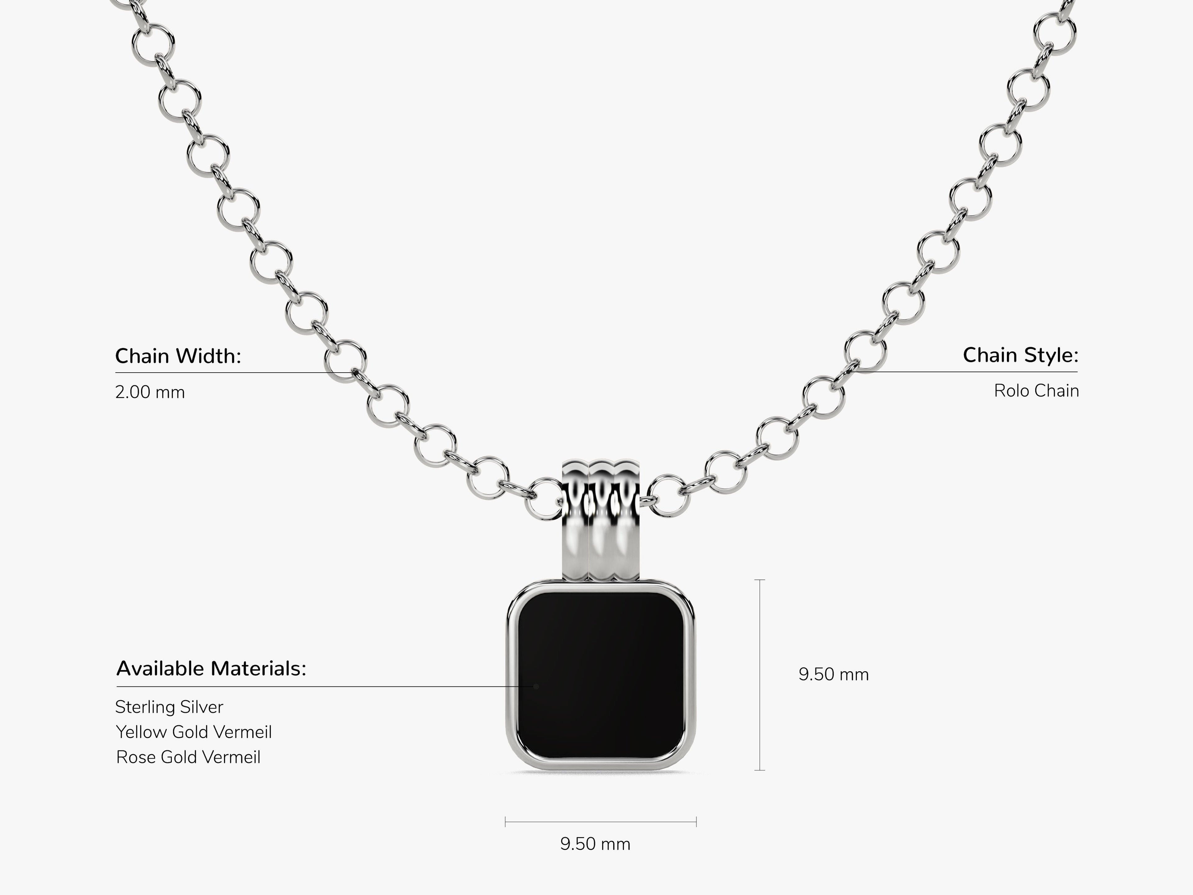 Black Enamel Square Pendant Necklace - Gold Vermeil