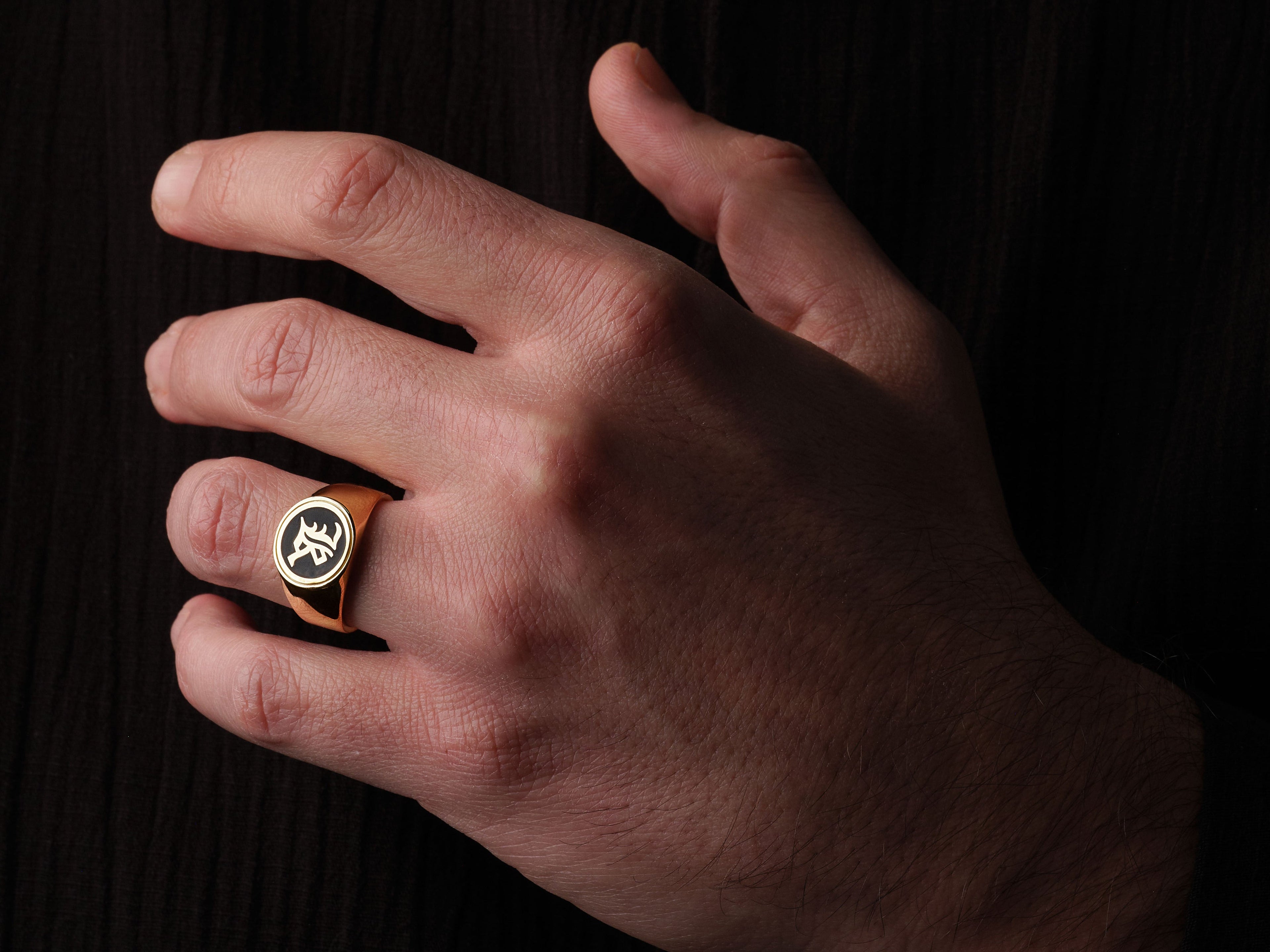14k Gold Men's Initial Signet Ring