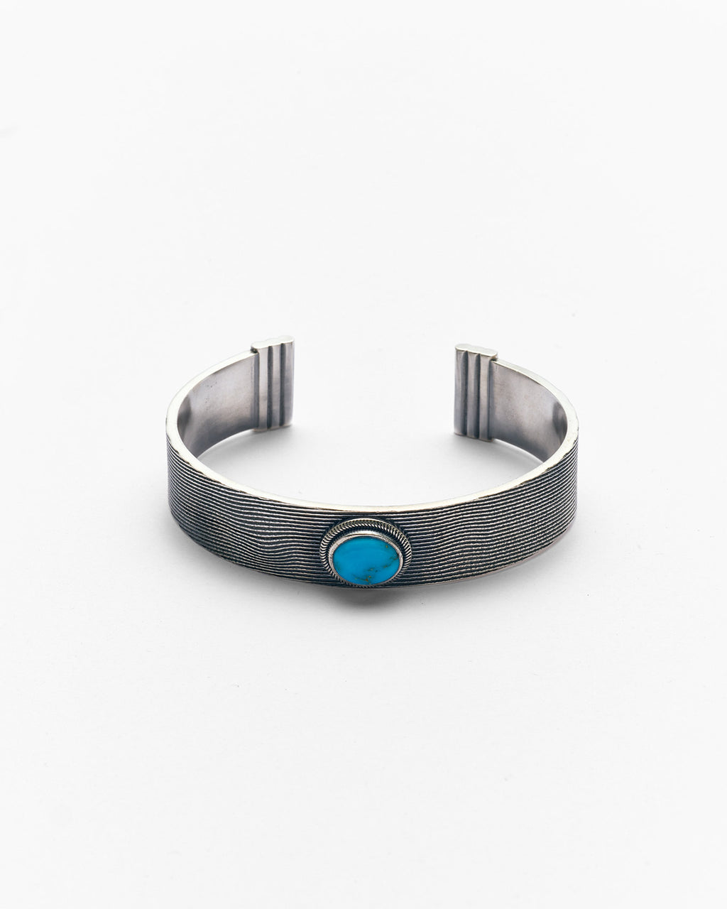 Silver Band Cuff Bracelet with Turquoise Stone Detail - 925k Sterling Silver
