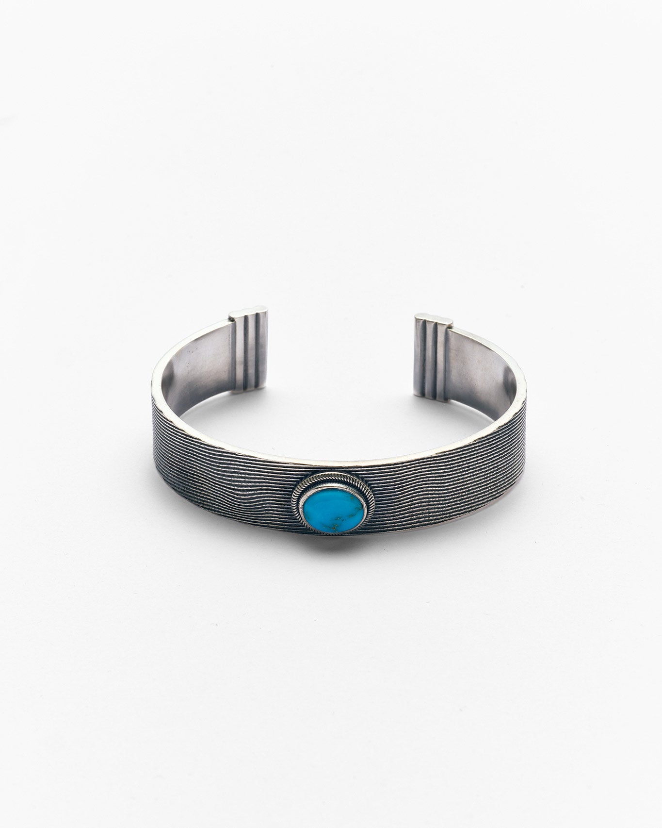 Silver Band Cuff Bracelet with Turquoise Stone Detail - 925k Sterling Silver