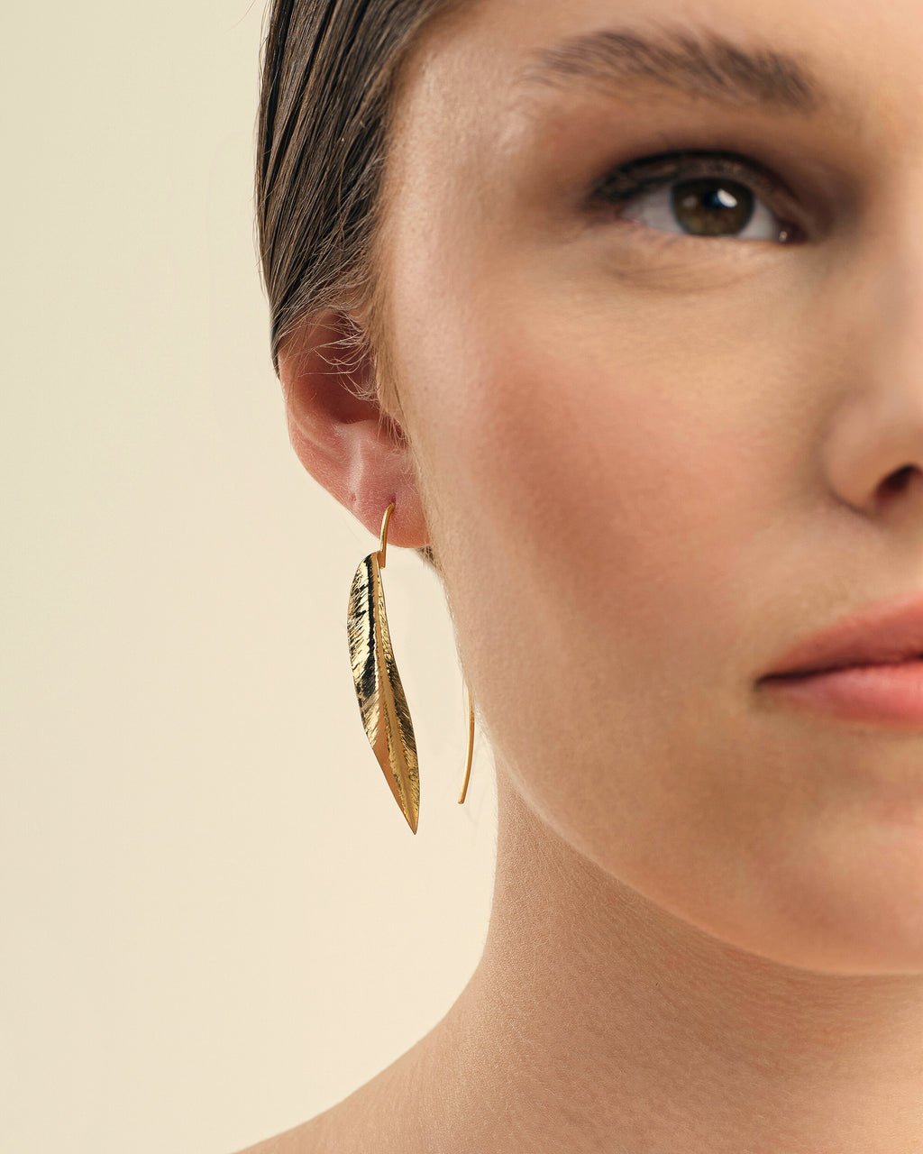 925K Vermeil Plated Silver Leaf Earring - Handmade Elegant Design - 18k Gold Vermeil