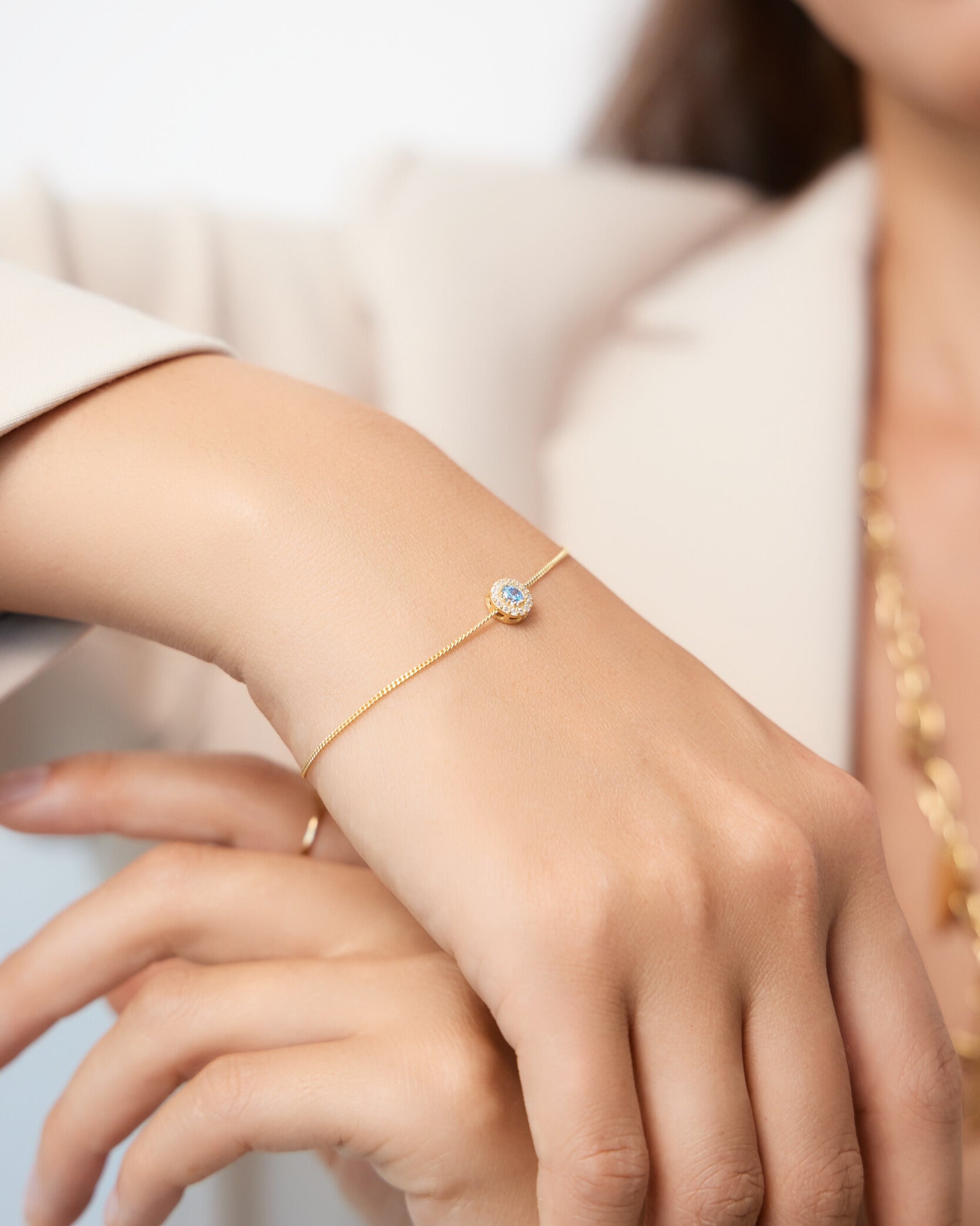 Round Aquamarine Birthstone Bracelet - 925k Sterling Silver