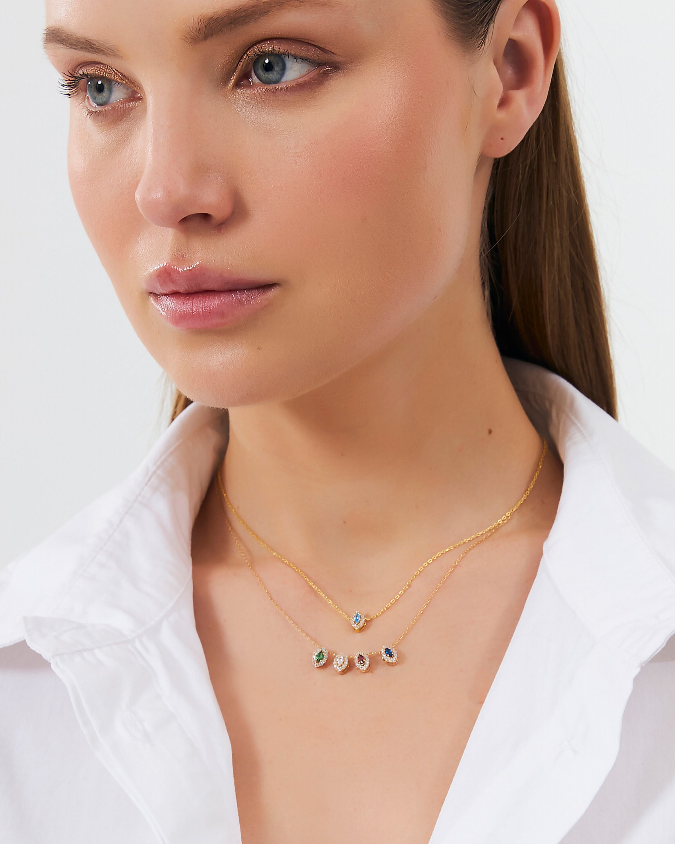 Marquise Cut Family Birthstone Necklace, Personalized Birthstone - 18k Gold Vermeil