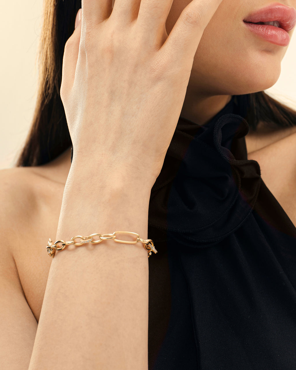 Paperclip Chain Bracelet with Pavé Accents - 18k Gold Vermeil