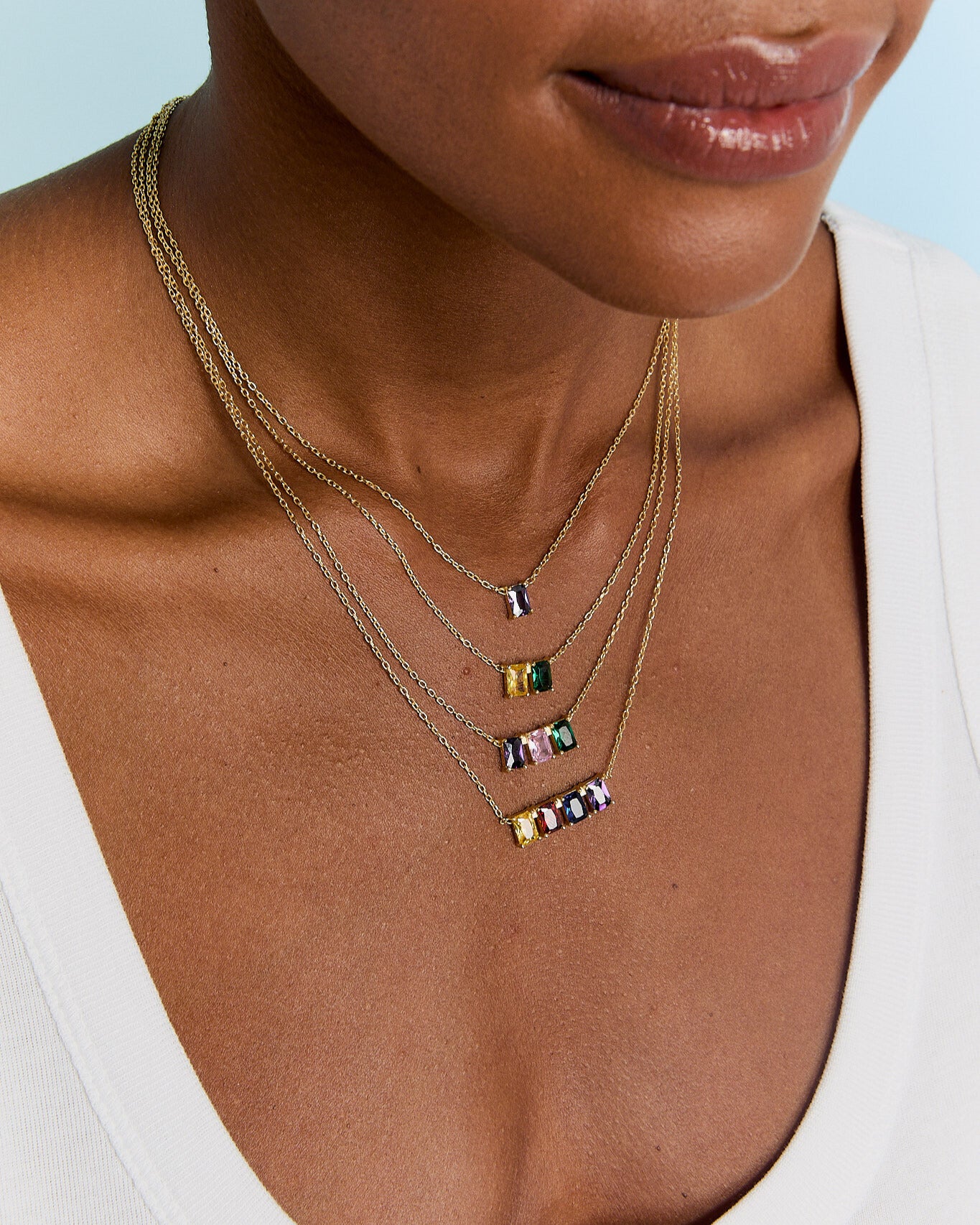 Personalized Baguette Birthstone Necklace - 18k Gold Vermeil