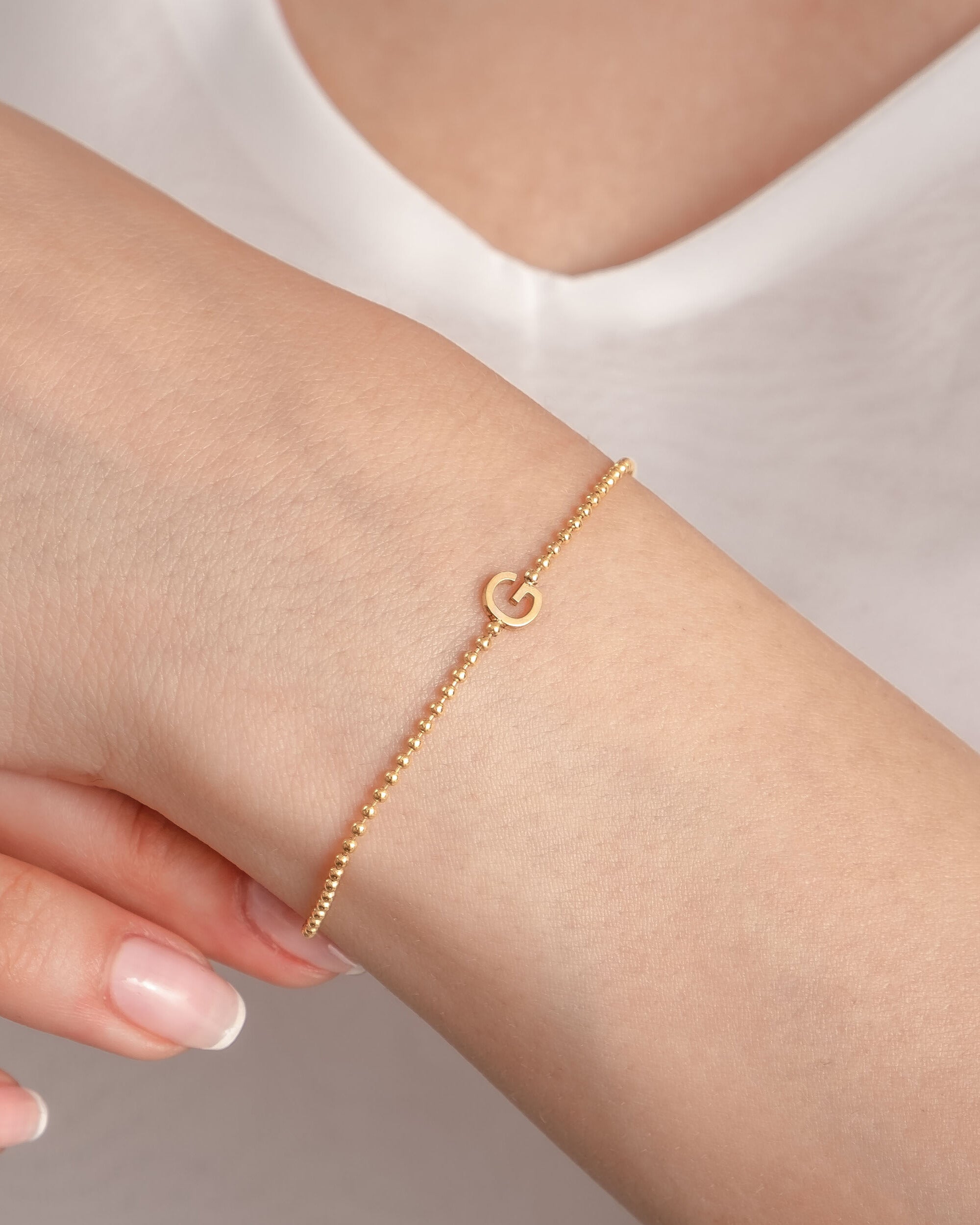 Initial Bracelet, Personalized Gold Letter Bracelet - 925k Sterling Silver