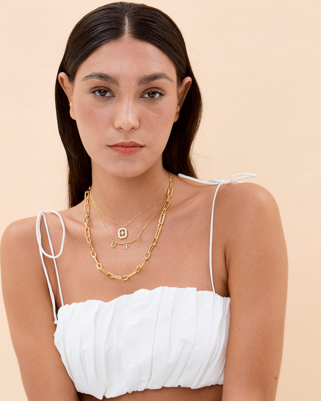 Timeless Layered Necklace Set, North Star Pendant & USA Letter Charms - 18k Gold Vermeil