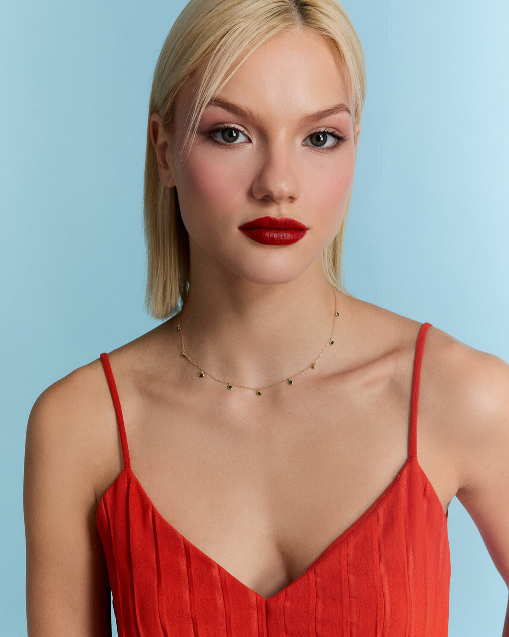 Birthstone Elegant Spaced Emerald Necklace - 18k Gold Vermeil