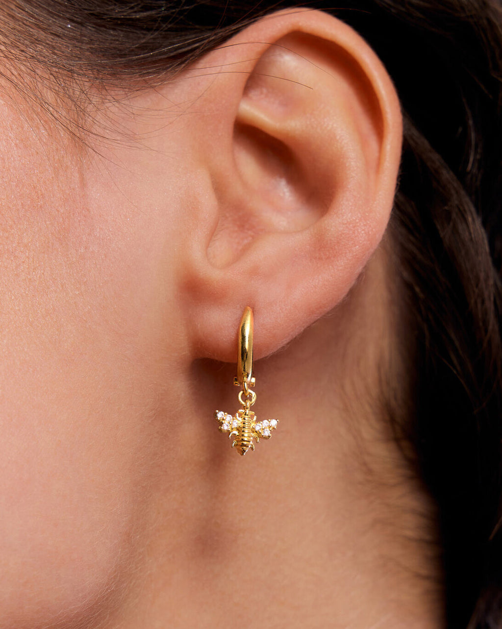 Gold Hoop Bee Earrings - 18k Gold Vermeil
